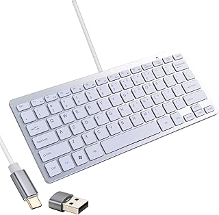 Powboro USB C Mini Keyboard Compact Small Slim Wired Keyboard USB-C Connection,Ultra Thin Design 78 Scissor Keys for Andriod, Computer, Laptop, PC,Desktop (White)