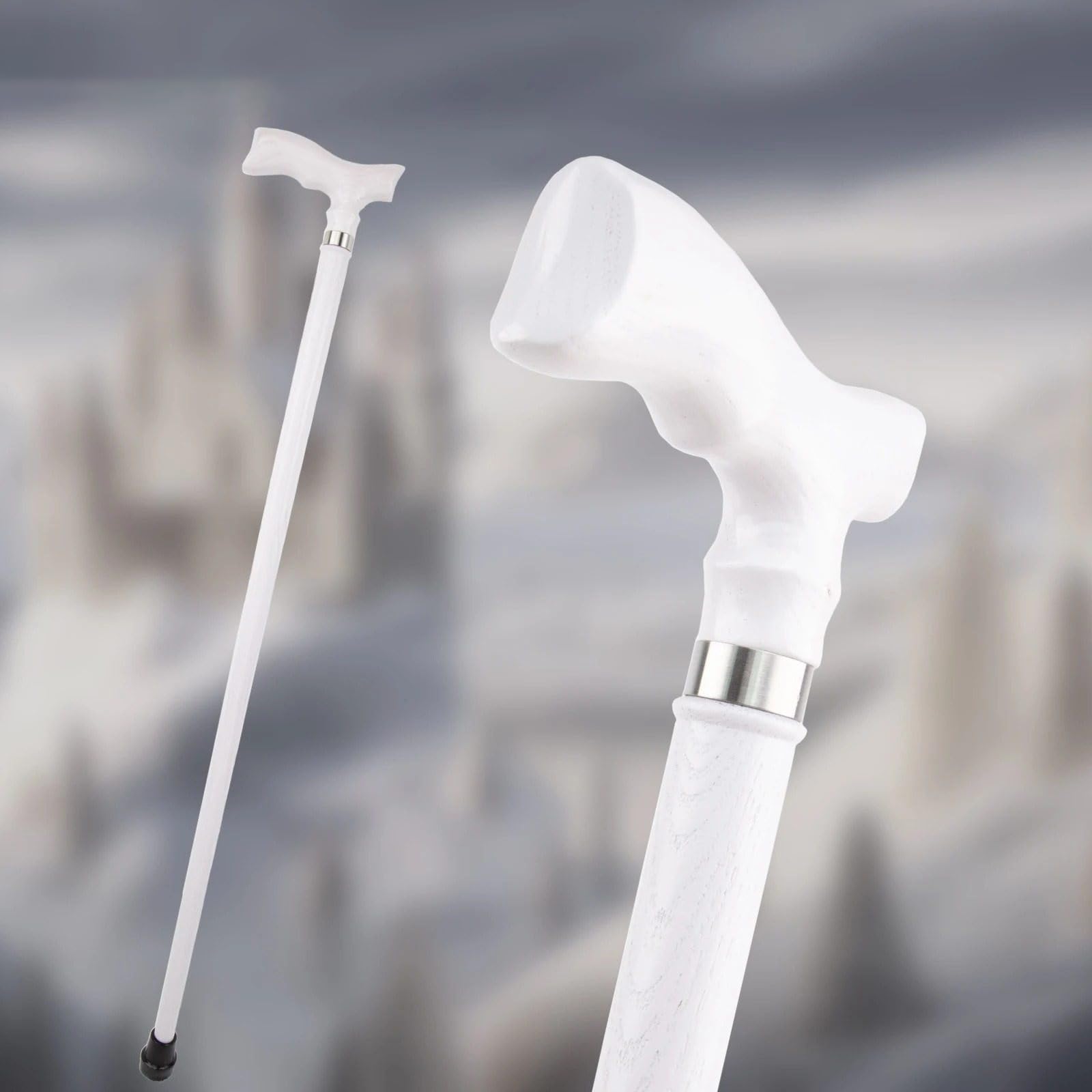 Bastón de Caminar Madera Blanca con Mango Ergonómico – Ligero y Resistente para Hombres Mujeres Ancianos, Uso Diario, Regalo & Colección