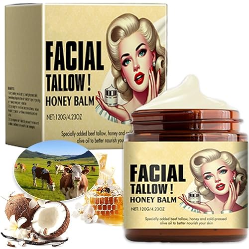 Sebo de Res Para la Cara, Bálsamo de Miel de Sarga Batida, Crema Nutritiva Para Rostro y Cuerpo, de Animales Alimentados con Pasto (4.23 oz Cebo de