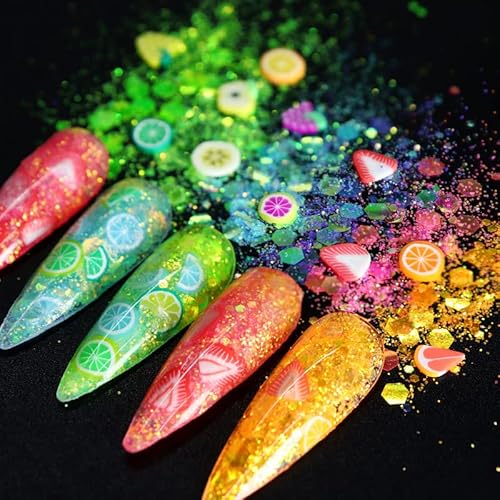 Mesiyun Nail Art Iridescent Sequins 3D Glitter Flakes Makeup Chunky Fruits Slices Polymer Manicure Accessories For Acrylic Nails Resin Crafts Makeup Decorations #TOP5