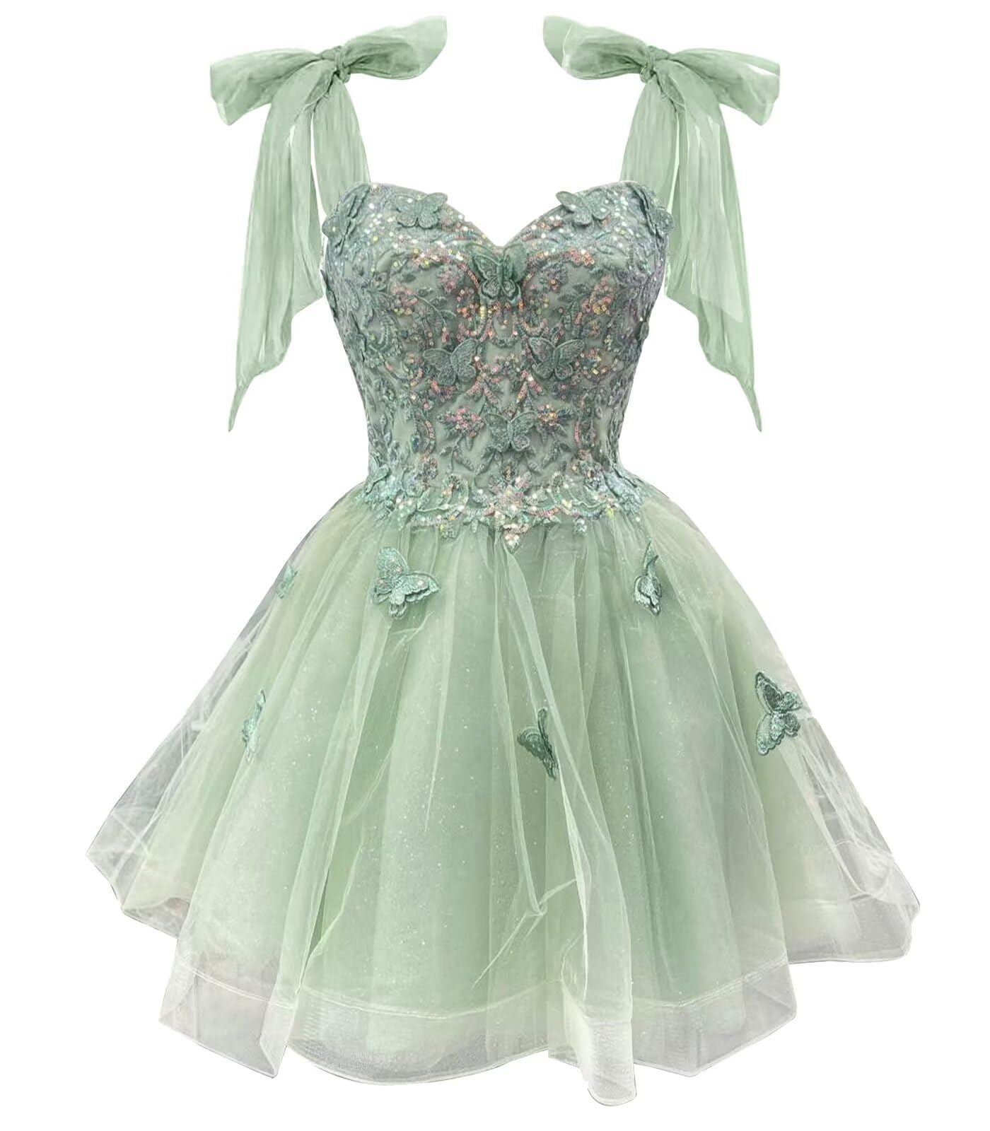 TRHTX Butterfly Applique Homecoming Dresses Tie Strap DAMA Dresses Tulle A-line Short Prom Dress