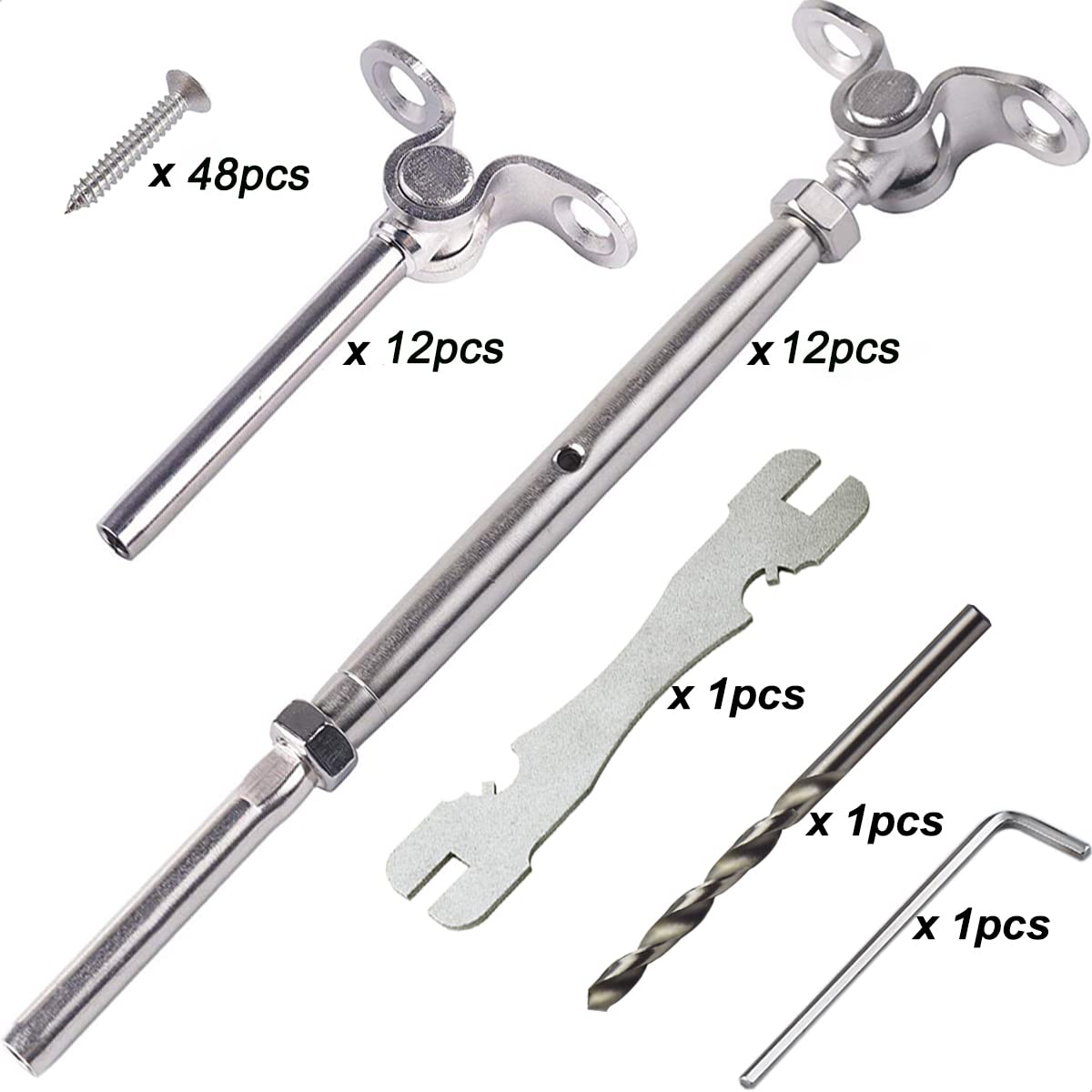 Kit di sistema di ringhiera per cavi in acciaio inossidabile, 12 paia di kit hardware per ringhiere per cavi ad angolo regolabile, per sistema di ringhiera per cavi 3/16, grado marino T316