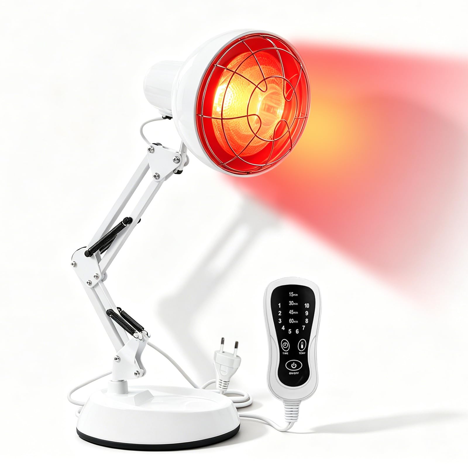 Infrarotlampe 150W mit Timer, Rotlichtlampe Wärmelampe | 10 Temperaturstufen, verstellbarer Hals & Ständer, Infrarotlichtlampe für Zuhause, Wärme & Entspannung
