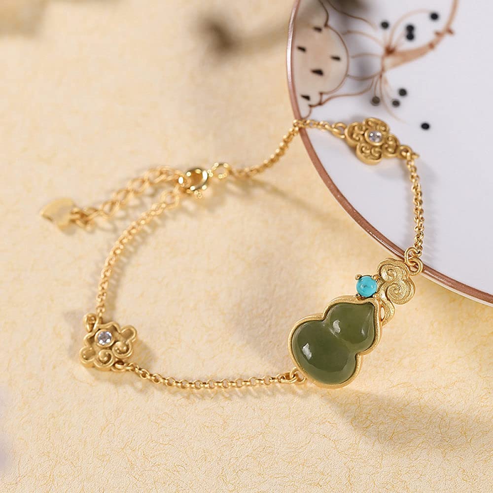 Girls Accessories Bracciale in Argento Sterling 925 Vintage per Donna Semplice Dorato Giada Zucca Gioielli Classici Fascino Spiaggia Estiva Birthday Gift
