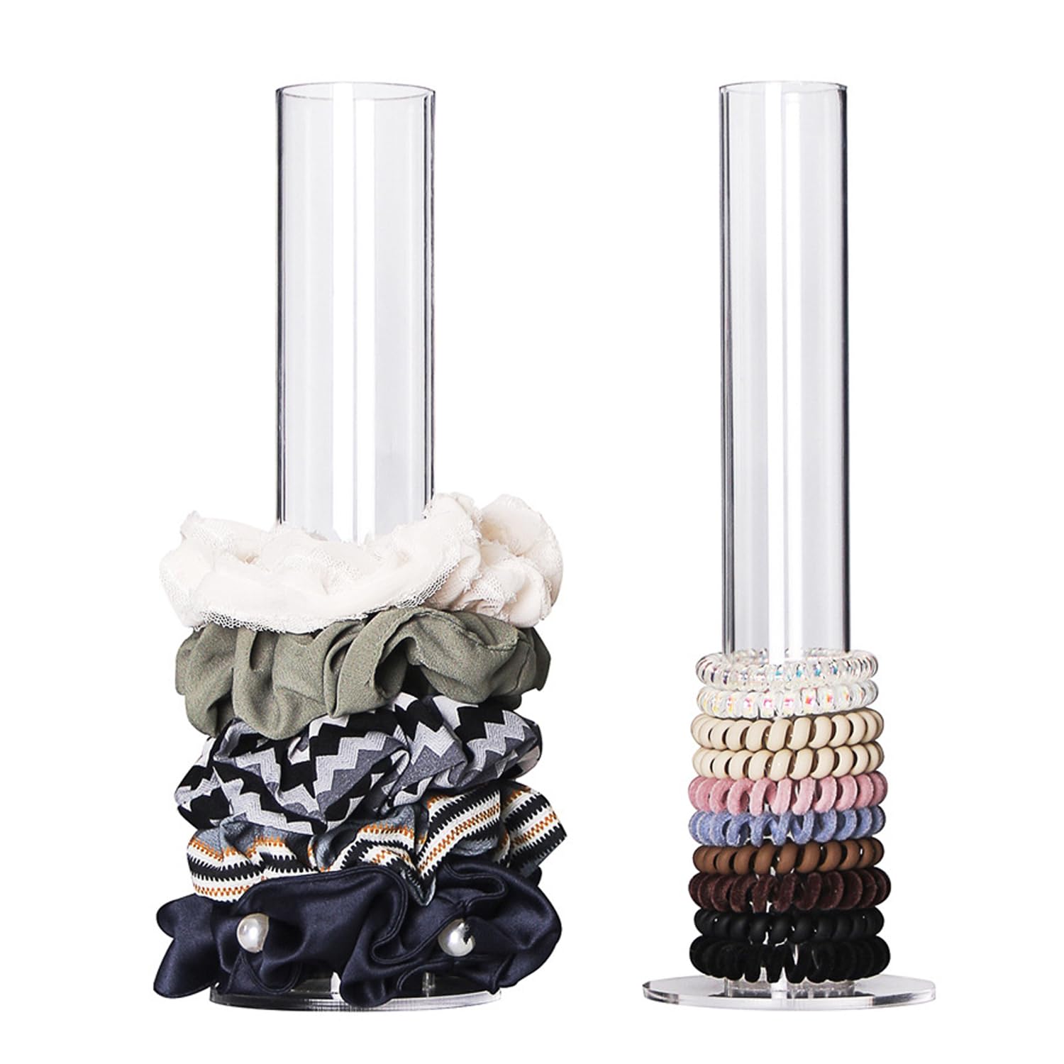 TENINYU Acrylic Vertical Tower Jewelry Bracelet Display Stand, Bangle Scrunchie Holder Organizer, Hair Ties Display stand, Organizer for Bracelets, 2