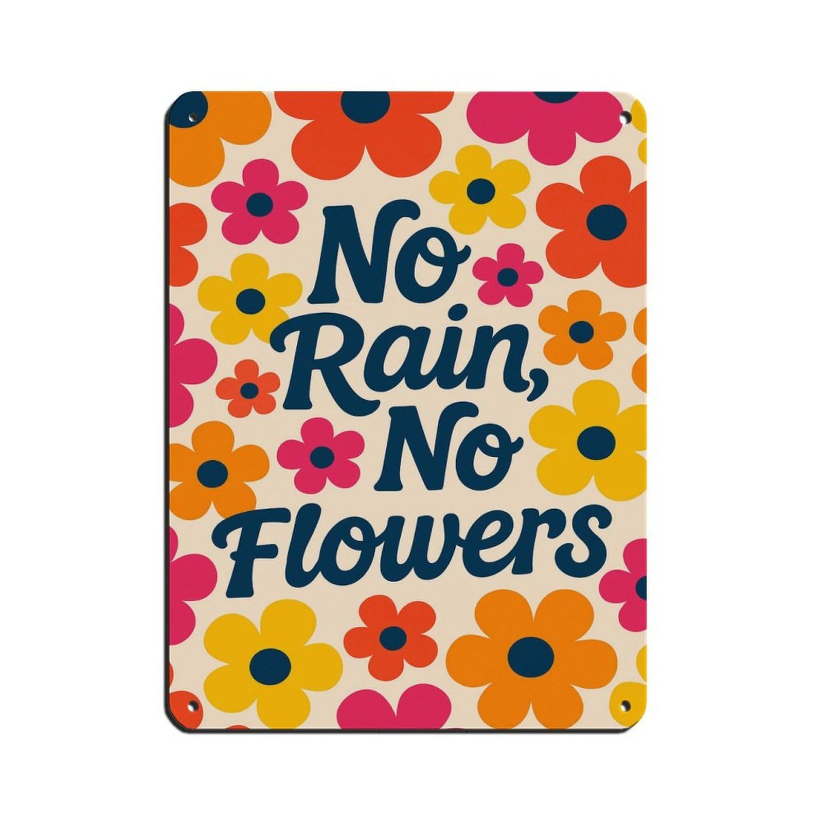 Plaque en métal vintage No Rain No Flowers déco bar 30x40