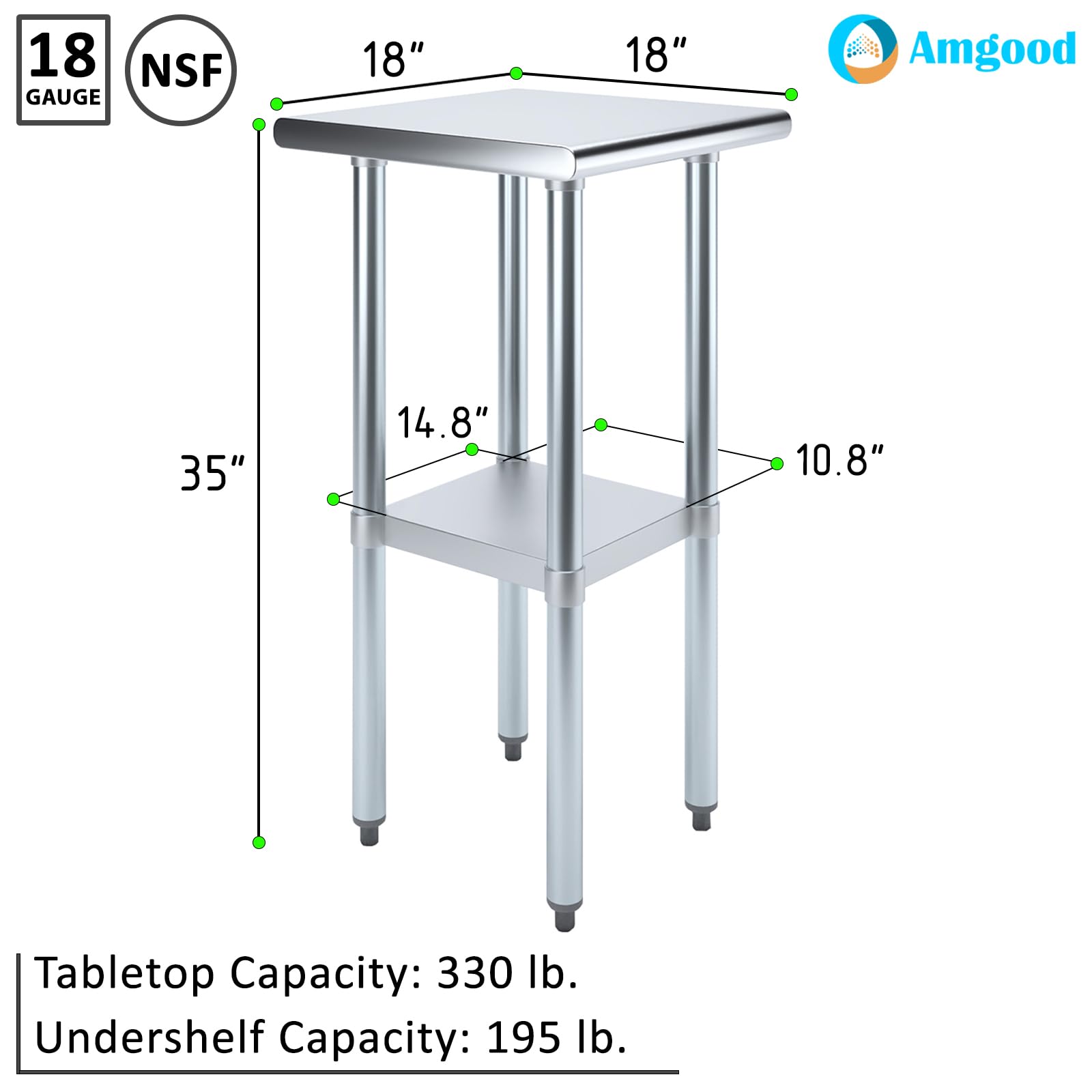 Amazon.com: AmGood 18 in. x 18 in. Stainless Steel Table | NSF