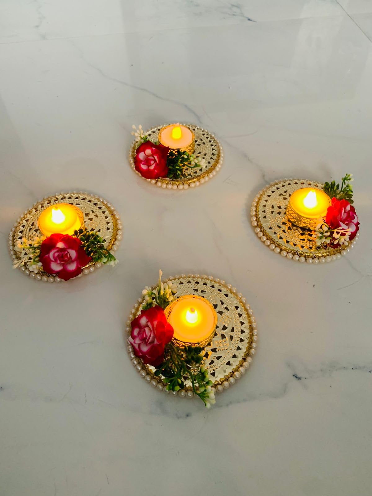 SINGARO Tealight Candle Holders for Diwali Decoration,Home Decor Gifts Items,Diya for Home Office Pooja,Durga Puja Gift Sets, Handicrafts Handmade(Standard, 2, Count) 2