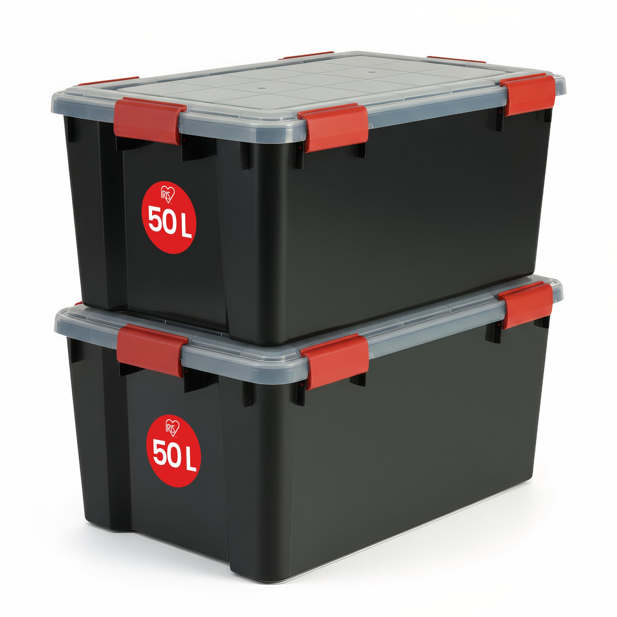 Iris Ohyama Luftdichte Kunststoff-Aufbewahrungsboxen mit Deckel, 50L, 2er-Set, Schwarz, Hermetischer wasserdichter Verschluss, Robuste Schnappverschlüsse, Stapelbar, Staubschutz, BPA-frei, AT-L