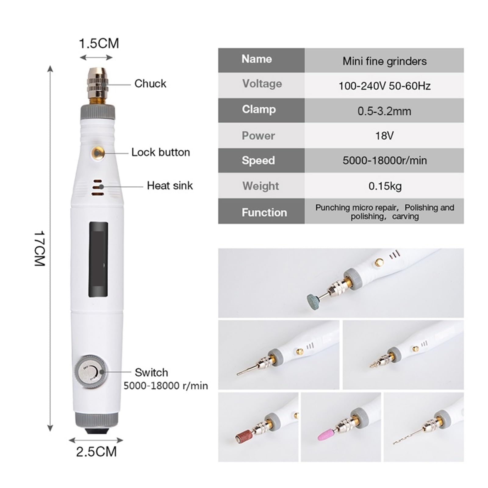 Zgrzewarka Punktowa, Pióro do grawerowania o zmiennej prędkości Mini wiertarka elektryczna szlifierka elektronarzędzia obrotowe zestaw wierteł 18V(White-24PCS)