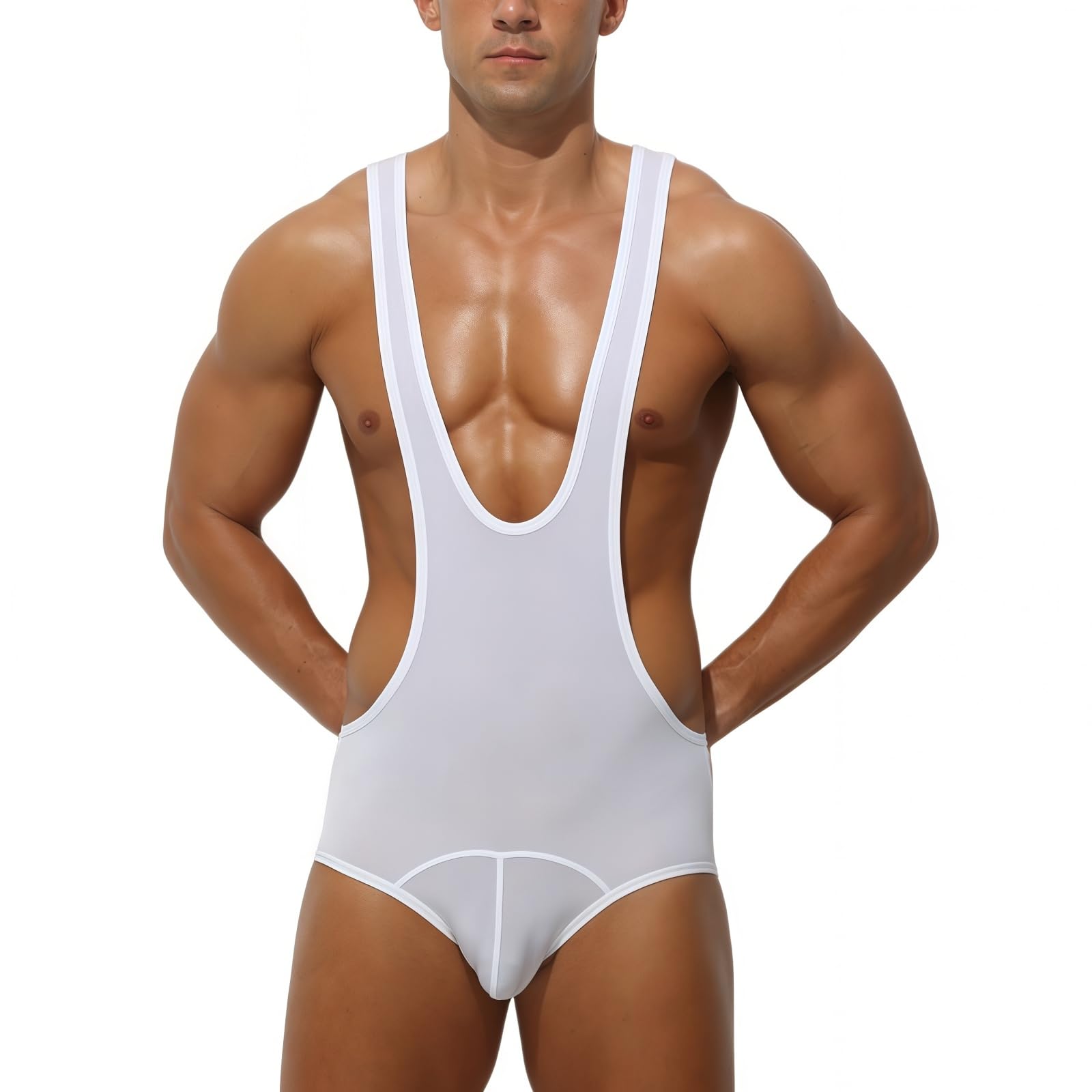 Men's Wrestling Singlets, Ice Silk Slim Fit Athletic Supporters Bodysuit, Breathable Active Base Layers Jumpsuit for Activewear, Back Open One Piece Leotard Fitness Shapewear Thongs Undershirt