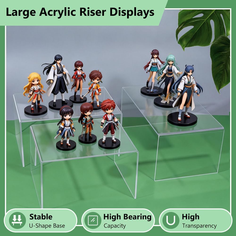 3 Sizes Large Acrylic Display Risers 10/12/14" Clear Display Stands 5mm Thick U-Shaped Transparent Acrylic Shelf Risers for Cupcake Jewelry Perfume Collectibles Dessert Cosmetics