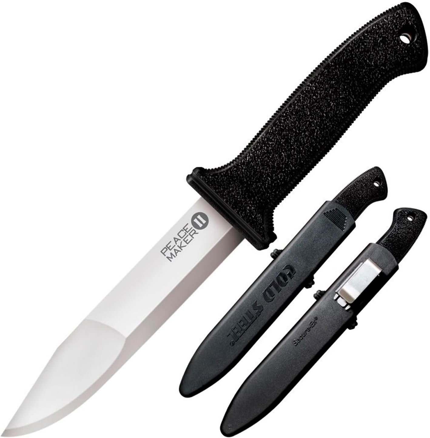 Cold Steel Peace Maker II Compact Lightweight 5.5" Fixed Blade 4116 Stainless Steel Clip Point Tactical Outdoor Hunting Knife, 4.75" Kray-Ex Handle, Ambidextrous Secure-Ex Sheath w/Belt Clip