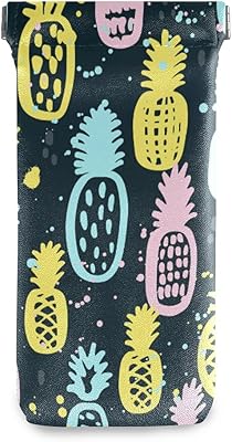HUSSRITY Eyeglasses Case Cute Pineapple Doodle Sunglasses Pouch Soft PU Leather Squeeze Top Eyeglass Holder Portable Glasses Case For Women Men