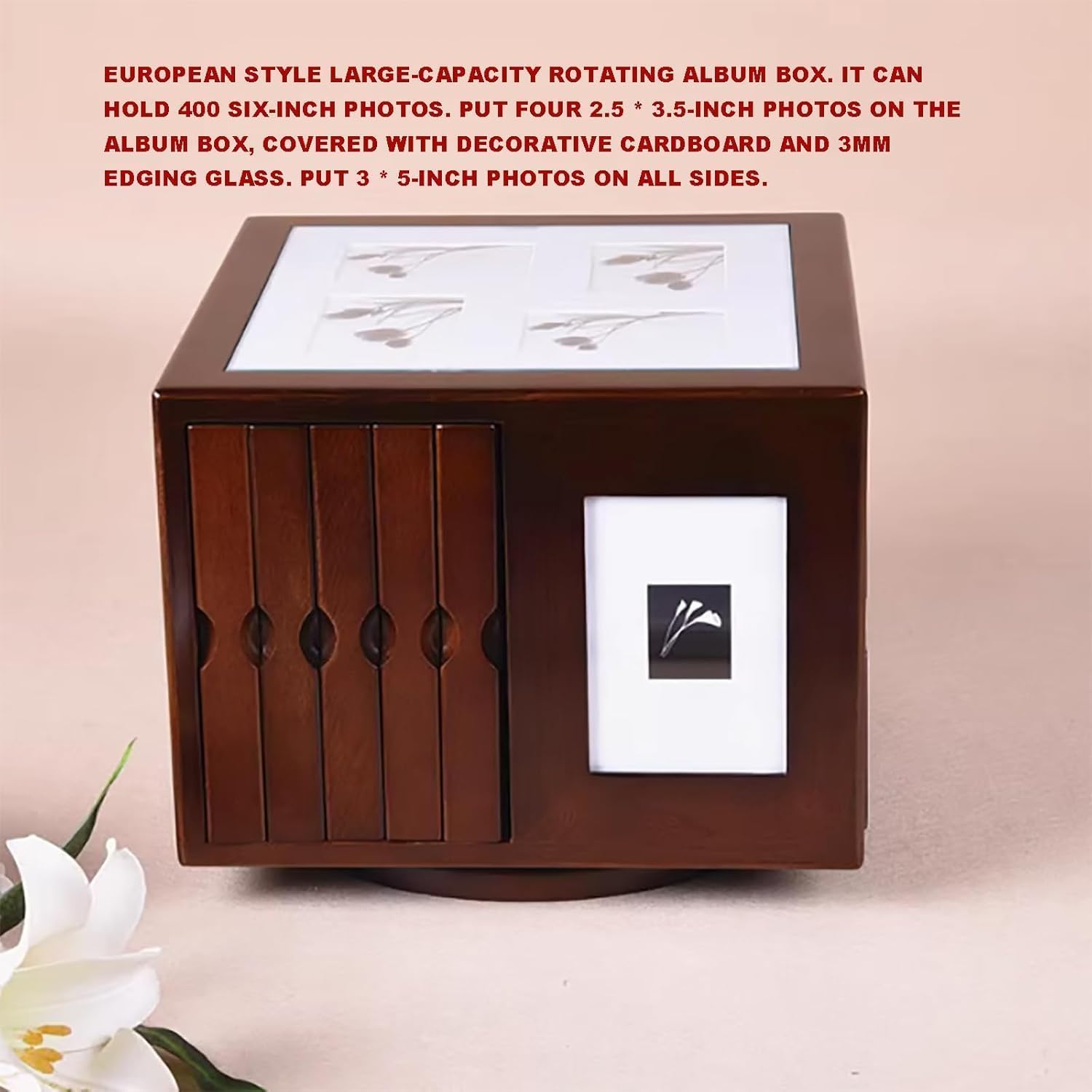Drewniany album na zdjęcia, kostka 15 x 10 cm, na 400 zdjęć, obrotowe przechowywanie z obrotową podstawą, idealne do dekoracji domu i wesel