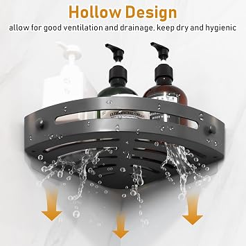 Corner Shower Caddy, No Drill Shower Shelf Organiser Black Plastic Bathroom Triangle Shelves Wall Mounted Showers Basket Rack, 3 Tiers