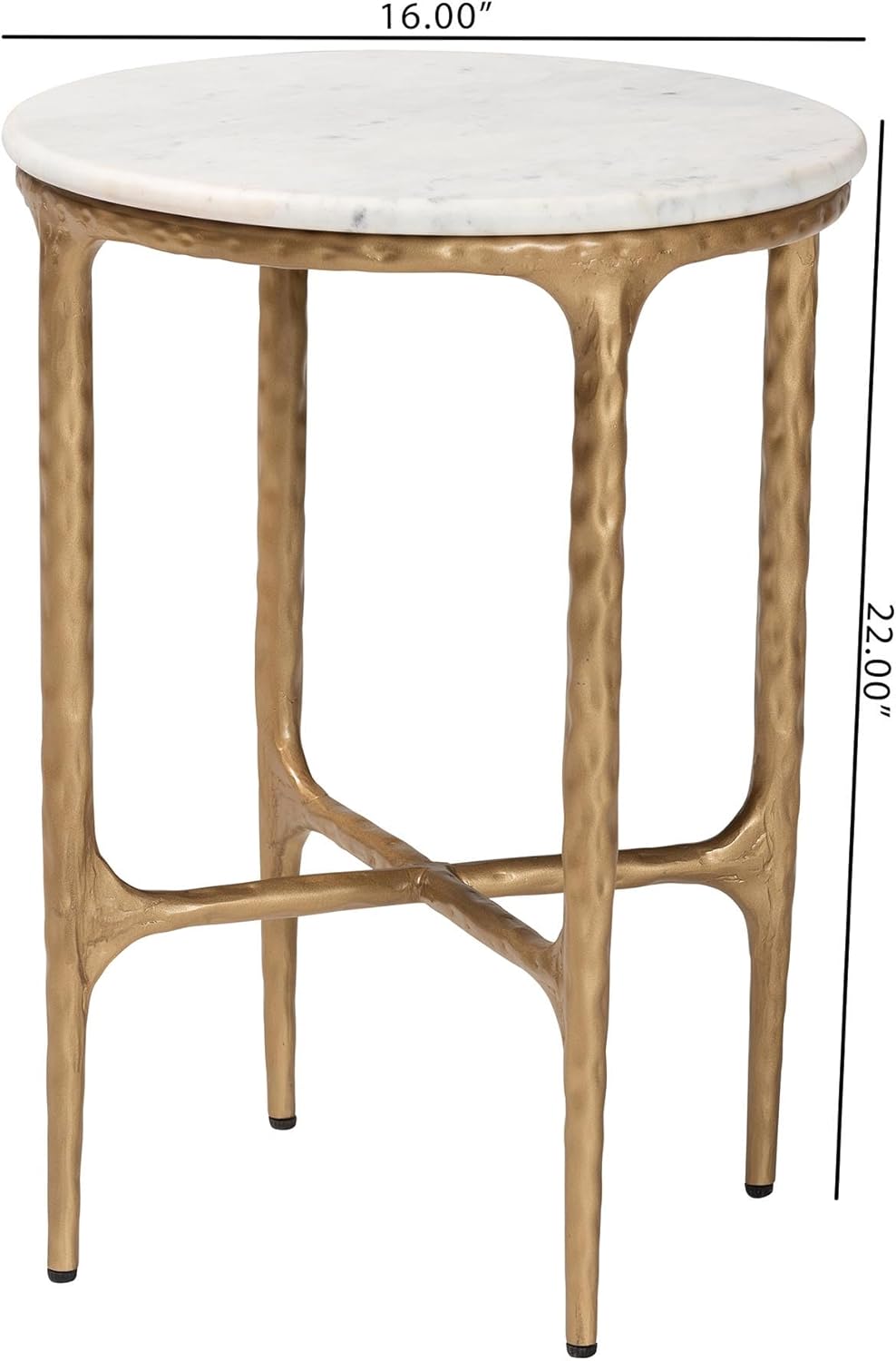 Baxton Studio Akanji Marble End Table - Modern Rustic Accent Table with Hand-Forged Metal Frame for Living Room or Seating Areas, Round