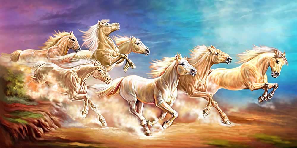Running Seven Horse Painting Amazon.in Home & Kitchen