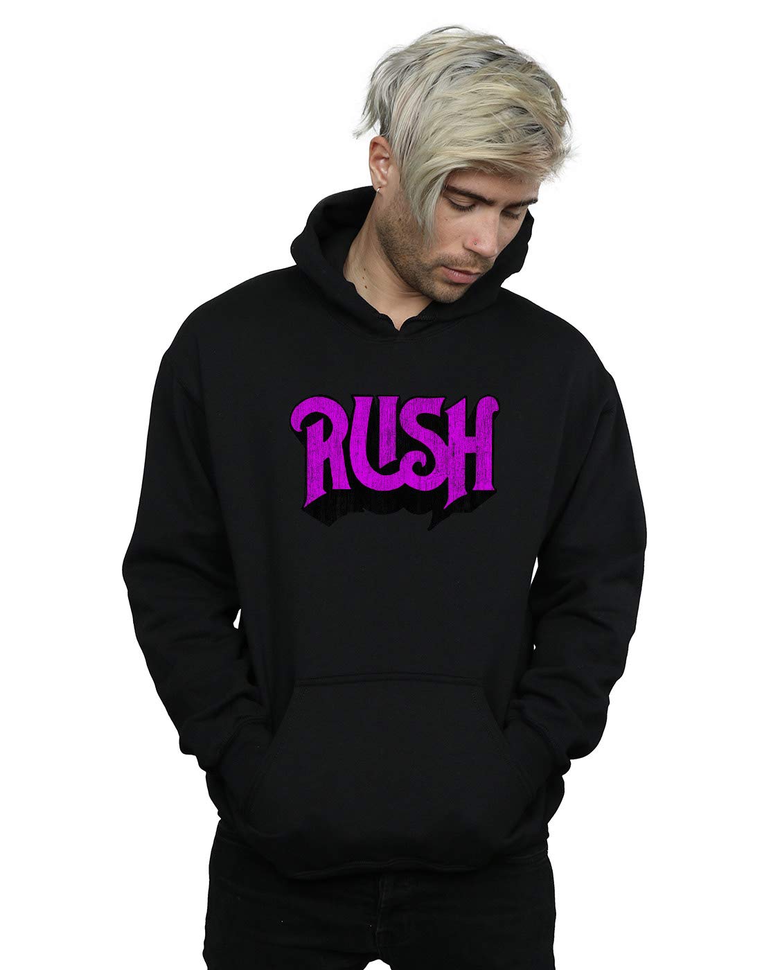 Absolute Cult Men's Black Rush Distressed Logo Hoodie XXX-Large