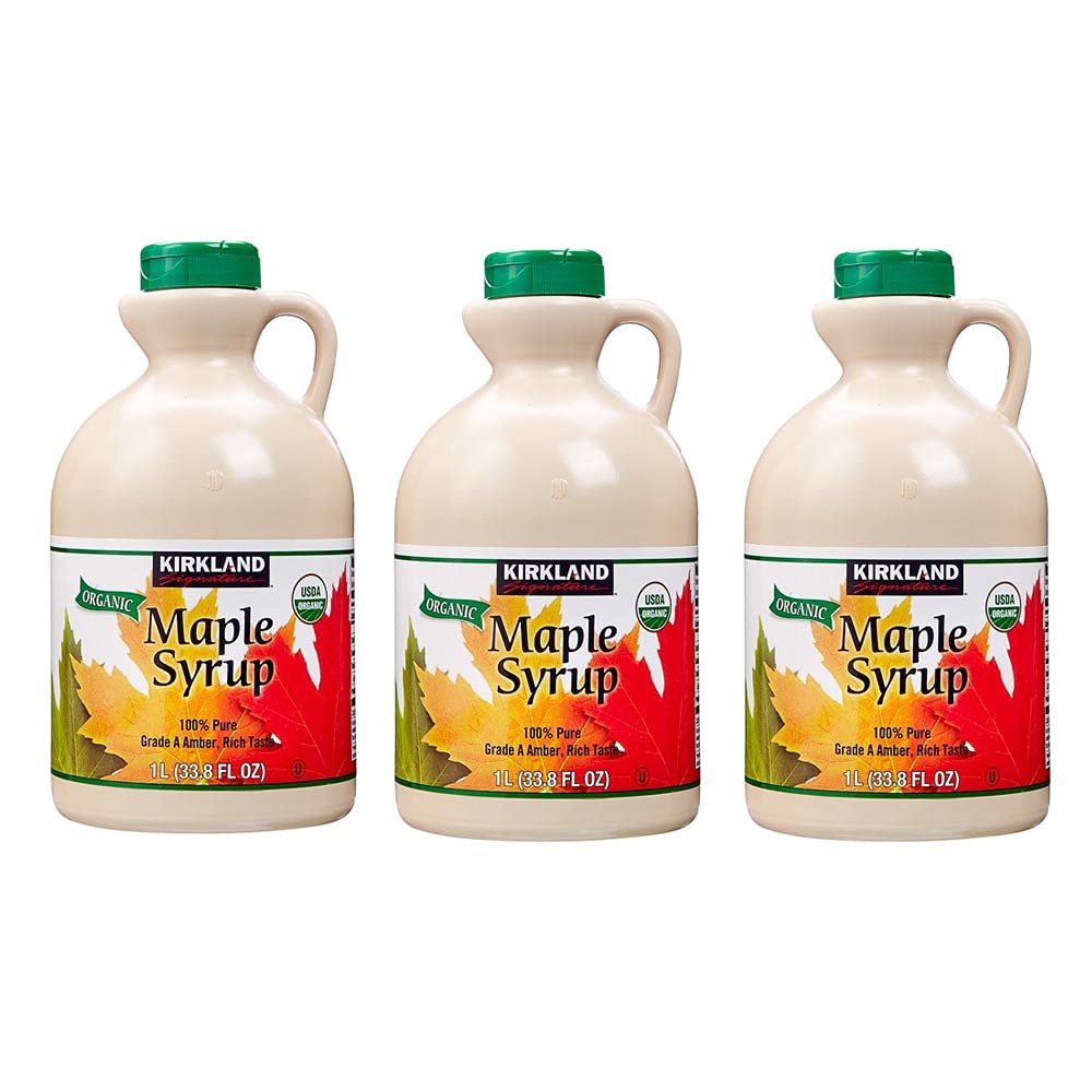 Gourmet Kitchn Kirkland 100 Pure Organic Maple Syrup 3 Pack (Three 33.8 oz Bottles, 101.4 oz Total) 
