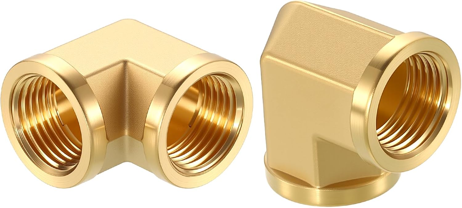 2 Pack Brass Pipe Fittings, 90 Degree 1/2" NPT FeMale to 1/2" NPT FeMale Barstock Street Elbow, Forged Pipe Fitting Connector for Air, Oil, LP