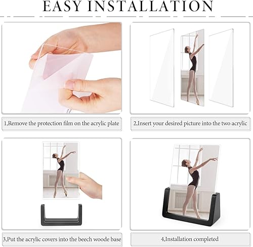 Miniatura 4 de Juego de 2 portarretratos de 4 x 6, marcos de fotos de madera rústica con base de madera de nogal y cubiertas de vidrio acrílico de alta definición