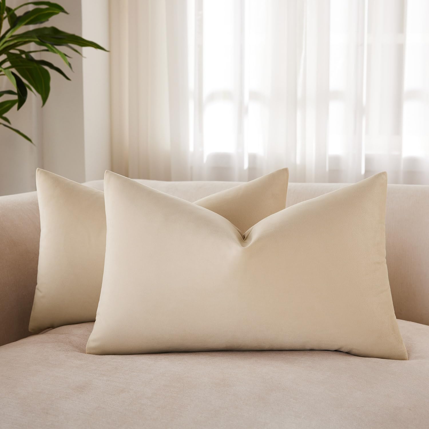 JUSPURBET 14x24 Velvet Decorative Throw Pillow Covers Set of 2,Khaki