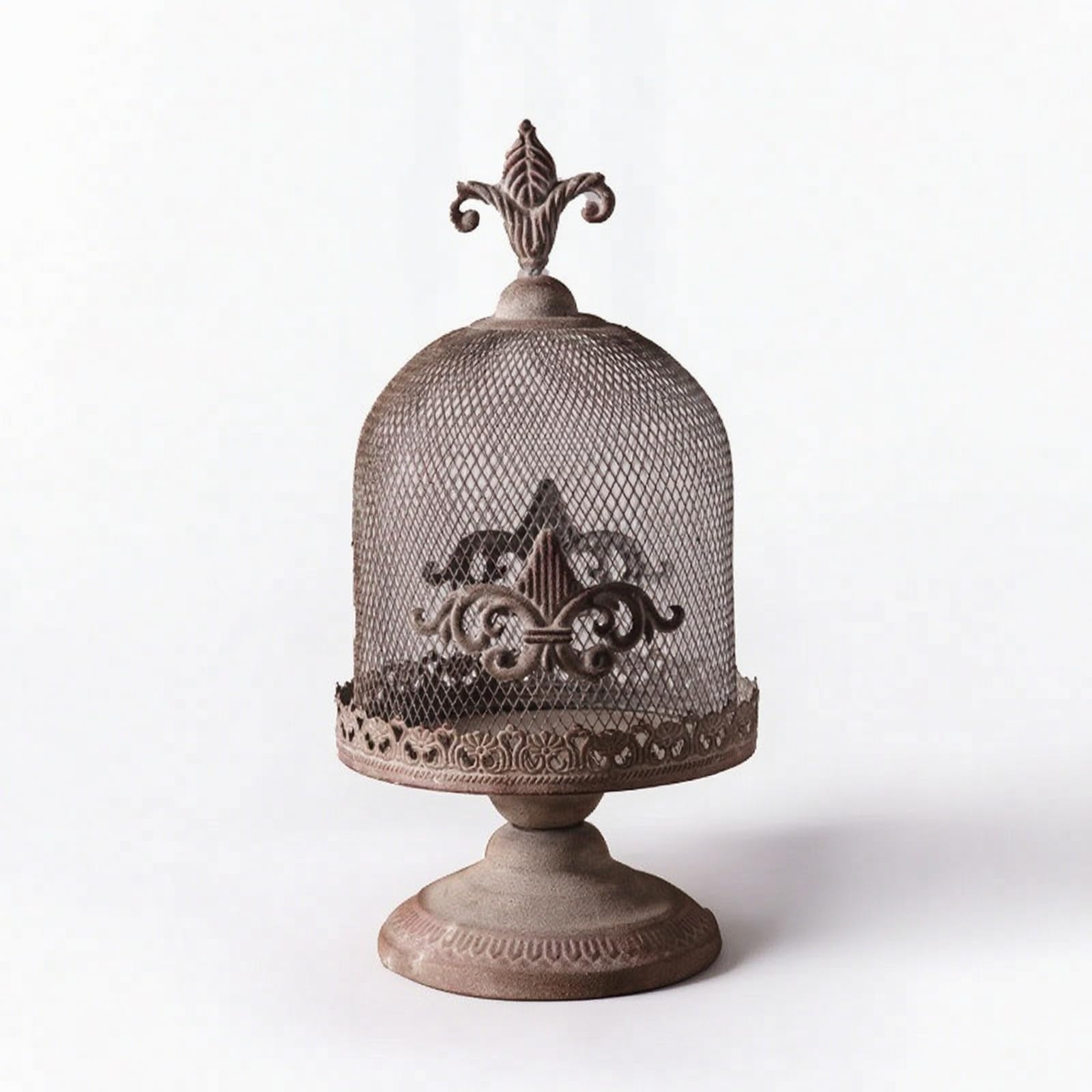 Cage Porte-Bougie Oiseau Lanterne Décorative Photophore Centre de Table Treillis Ajouré Laissant Danser Bord Inférieur à Arabesques Allure d'Époque, Grand A2582