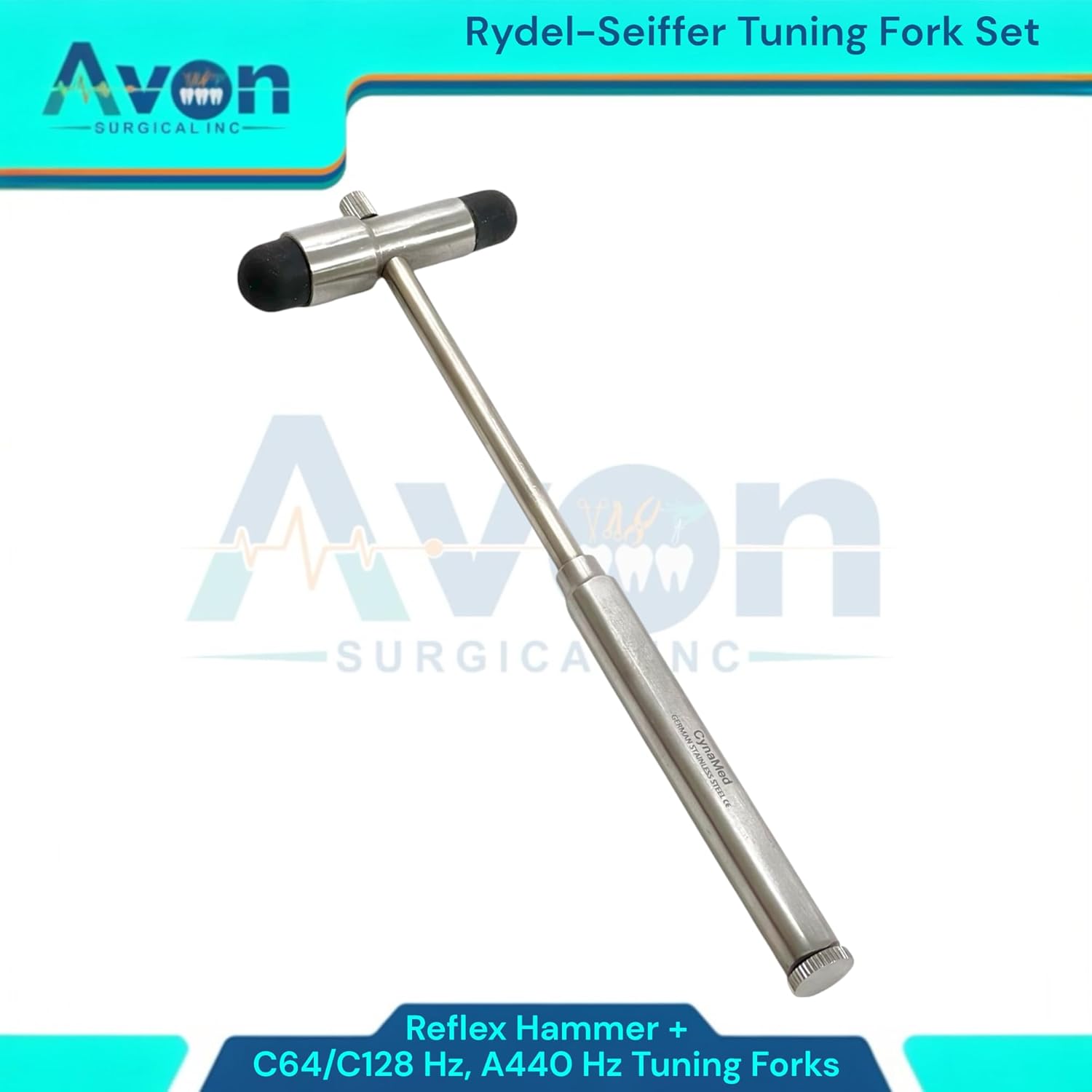 Rydel-Seiffer Reflex Tuning Fork Set with Buck Reflex Hammer, Tuning Fork 128Hz/64Hz, & Tuning Fork A 440Hz - German Stainless Steel