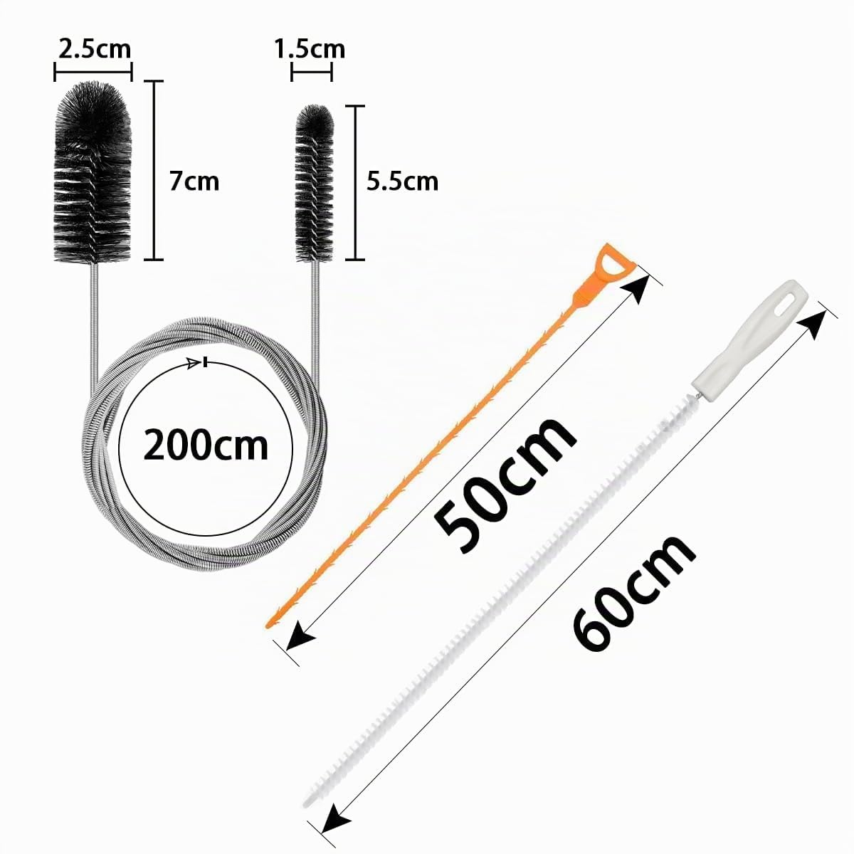 Produktbild von 3er-Set Abflussreiniger-Spirale 5 M – Flexibel, Mit Kunststoff-Handgriff, Für Küche & Bad (Waschbecken, Badewanne, Toilette)