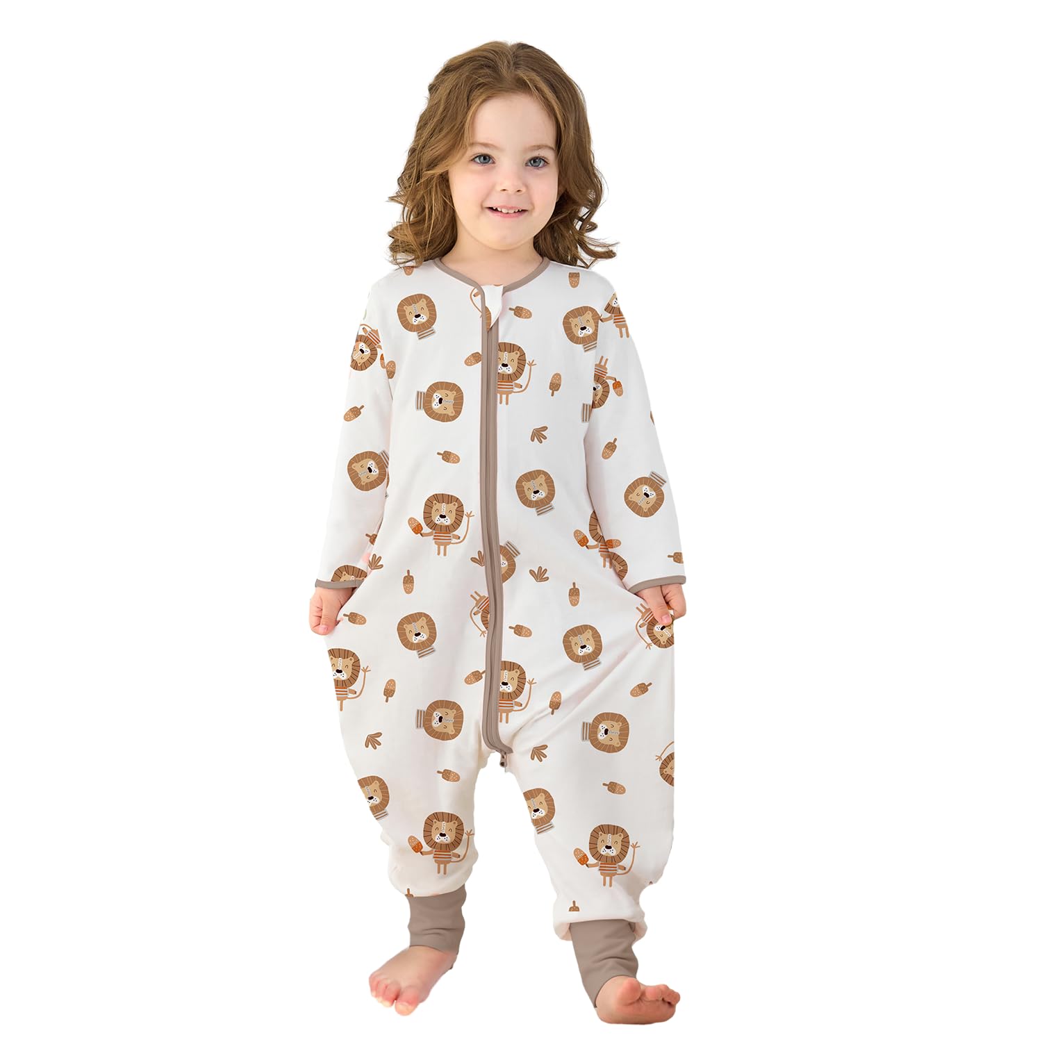 Baby Sleeping Bag with Feet, Summer Toddler Sleeping Sack with Legs Long Sleeves,Baby Wearable Blanket Sleep Sack 0.5 TOG (White Lion, 6-18 Months)