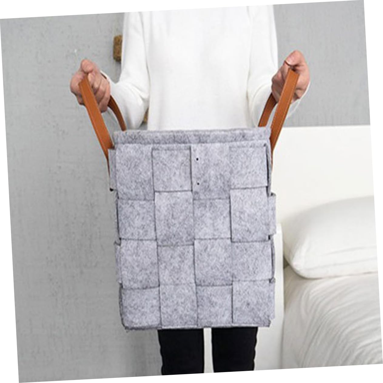 Cesto de Ropa Sucia de Fieltro Plegable Dos Asas y Gran Capacidad Adecuado para Viaje y Armarios