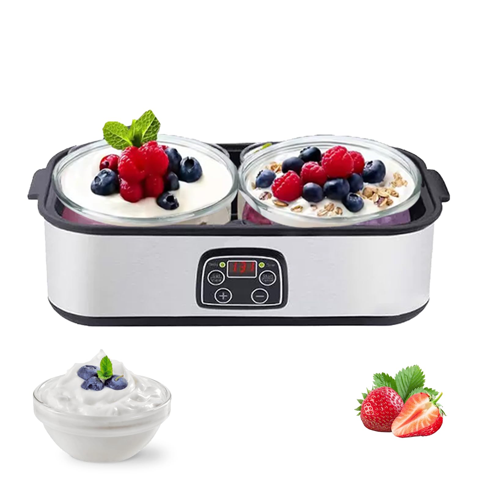 Yoghurt Maker Machine 2000ML - Electric Yogurt Maker with 2 Glass Jars, Adjustable Temperature & 48H Timer | for Dairy & Non-Dairy Probiotic Yogurt Making (2pcs)