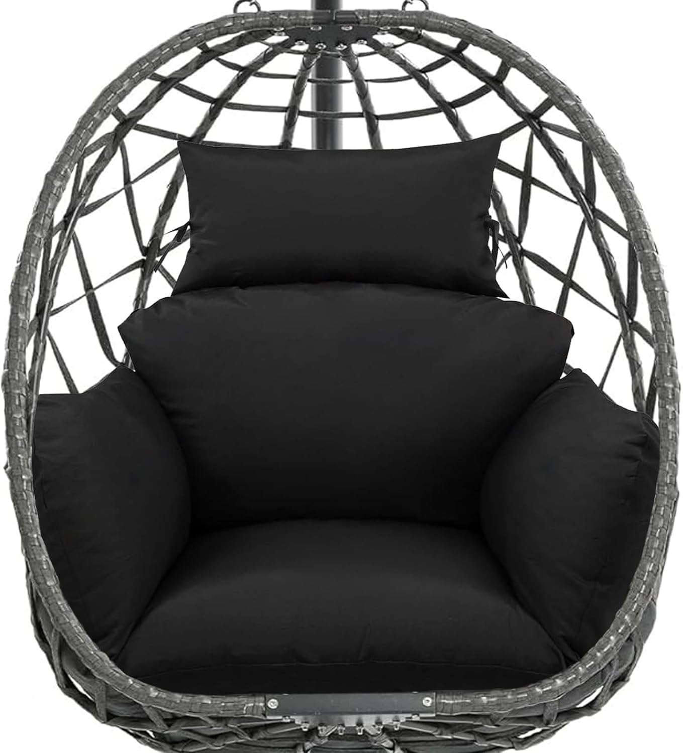 joomie Waterproof Egg Chair Cushion Replacement 119x79x13 cm Thicken Hanging Egg Swing Chair Cushion Indoor Outdoor Wicker Rattan Hammock Basket Cushion with Headrest Pillow, Black 26