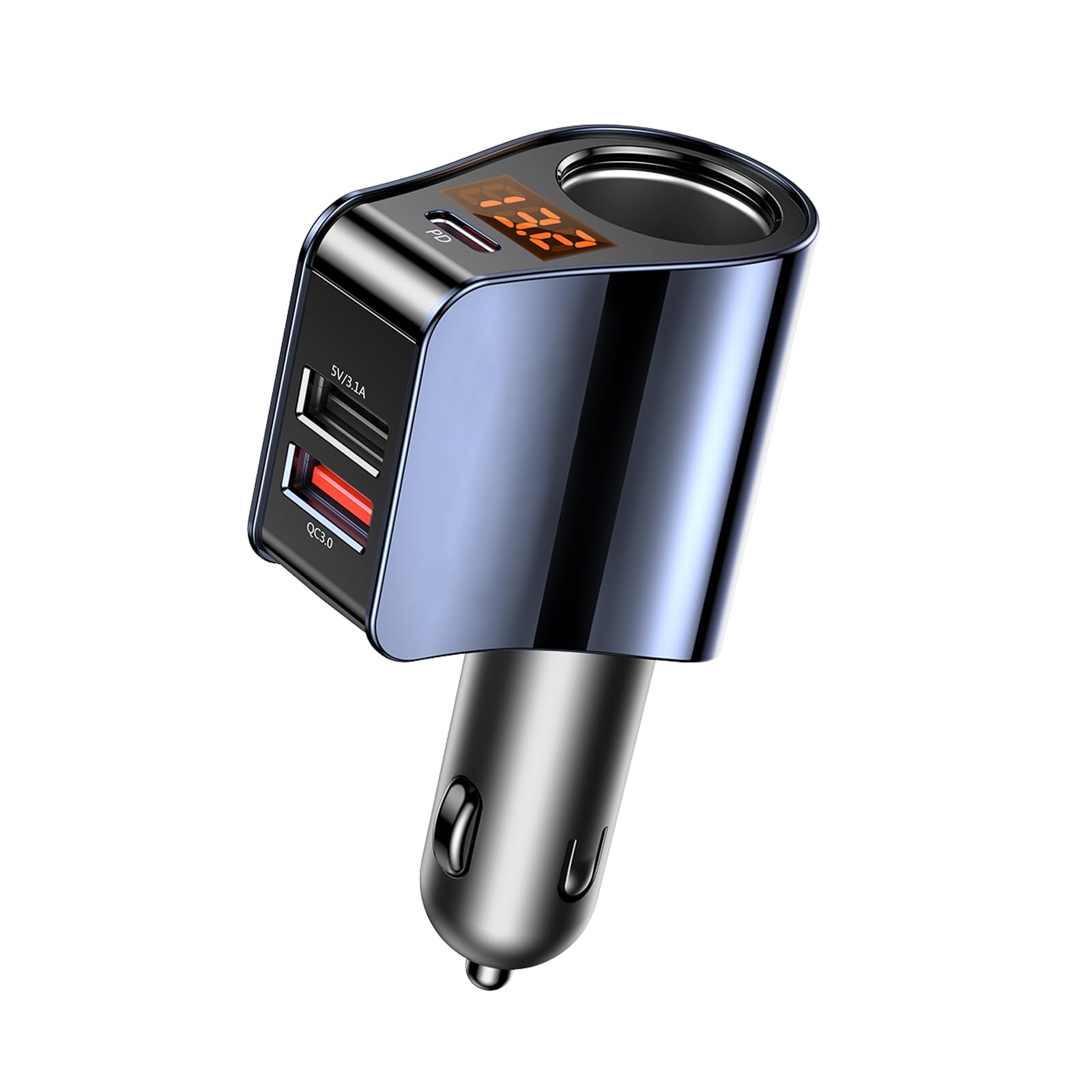 Rozdzielacz zapalniczki samochodowej 4 w 1, USB C 128 W, ładowarka samochodowa, adapter do szybkiego ładowania, gniazdo ze wskaźnikiem napięcia do iPhone Samsung, Huawei, GPS, kamera
