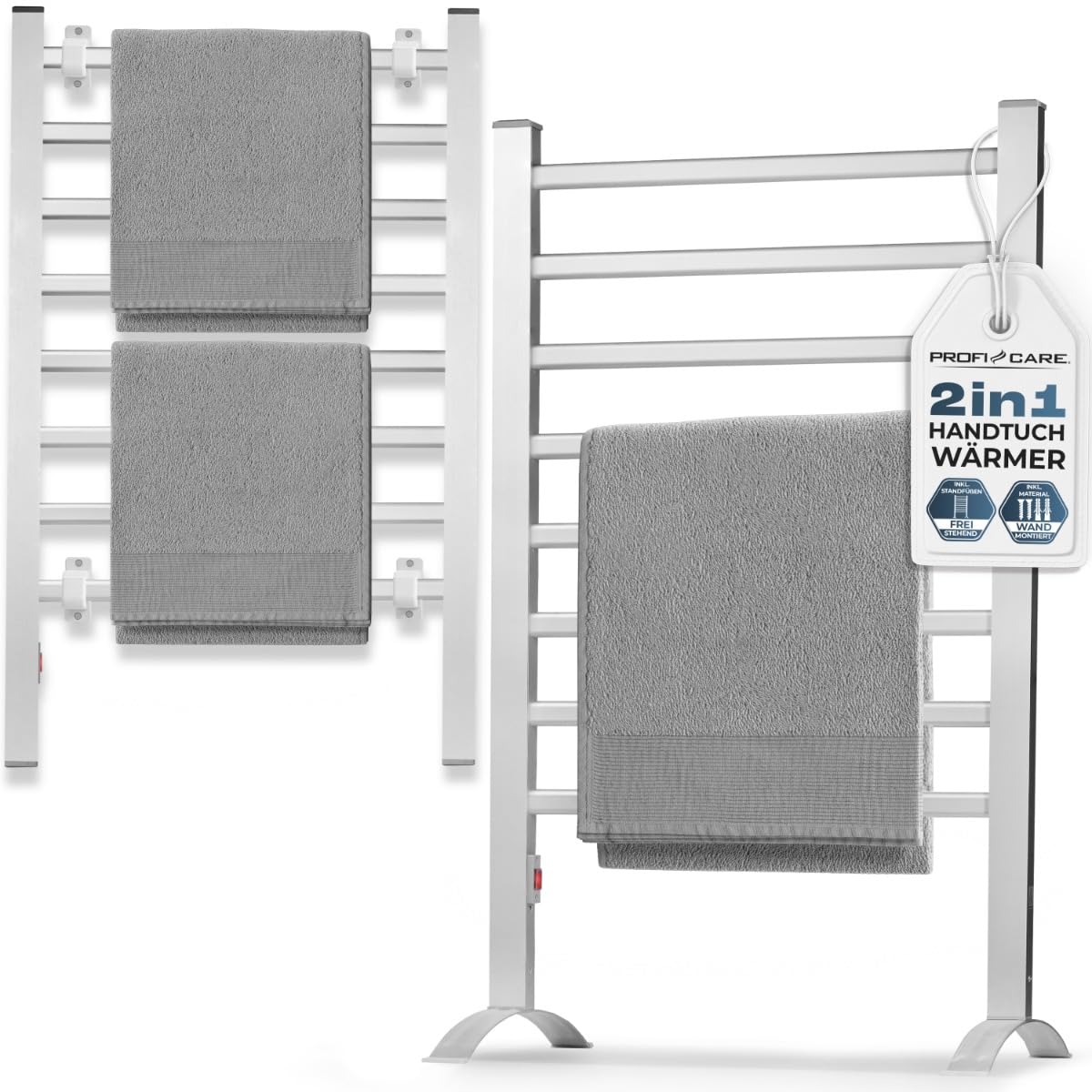 ProfiCare® Scaldasalviette elettrico, portasciugamani e asciugatrice per bagno, IP22, con materiale di montaggio e piedini, portasciugamani senza foratura, silenzioso, cavo da 1,5 m, PC EHW 3115