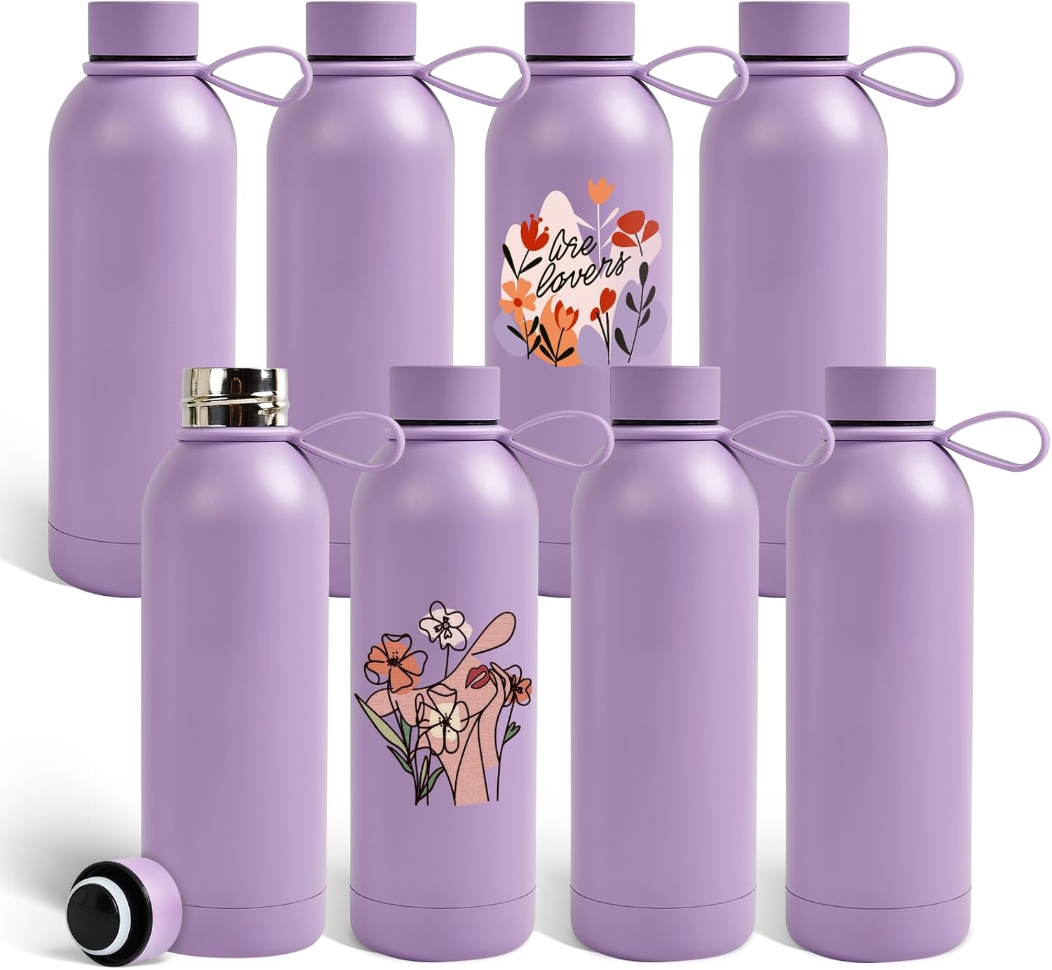 Sublimation Blanks, 8 Pack 17 oz Tumblers Double-wall Insulated Stainless Steel Water Bottle Sublimation with Silicone Ring Coffee Cups, Matte Lightpurple