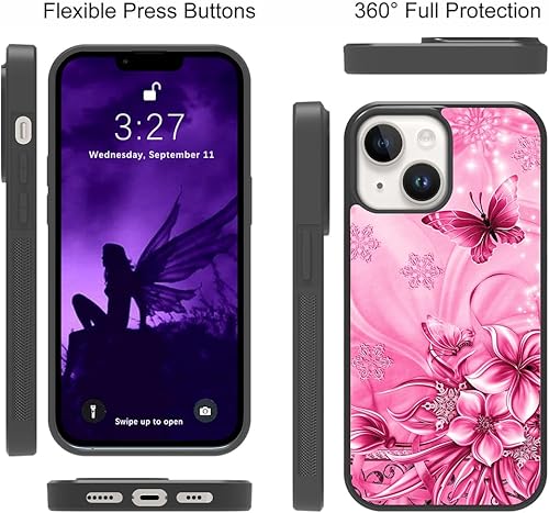 Miniatura 8 de OOK Funda magnética para iPhone 15 Pro Max con purpurina morada, diseño espacial de nebulosa de mariposa compatible con MagSafe PC duro + TPU suave