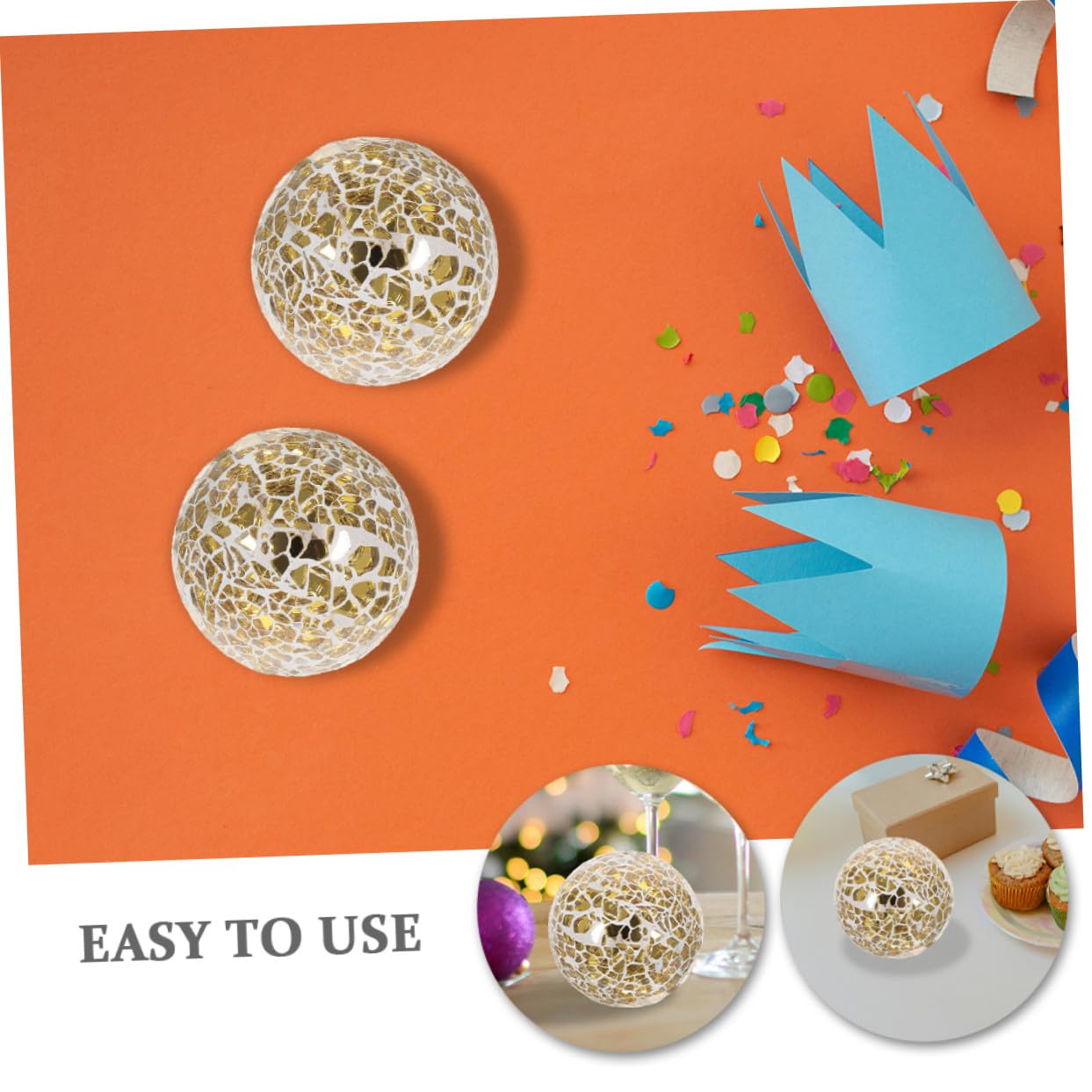 Boules Décoratives de Centre de Table en Verre Or, 3 Pièces | Sphères Sphériques pour Tables et Mariage, Contraste Visuel Marqué, Intégration Facile