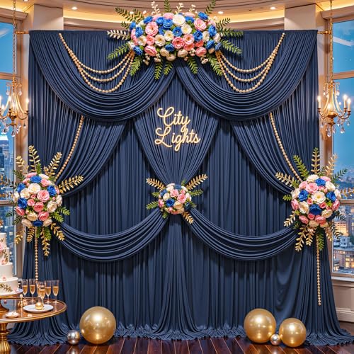 10ft x 10ft Navy Blue Backdrop Curtains, Wrinkle Free Fabric Drapes for Backdrop, Navy Blue Photo Backdrop Drapes for Wedding, Bridal Shower, Baby Shower & Birthday Photography