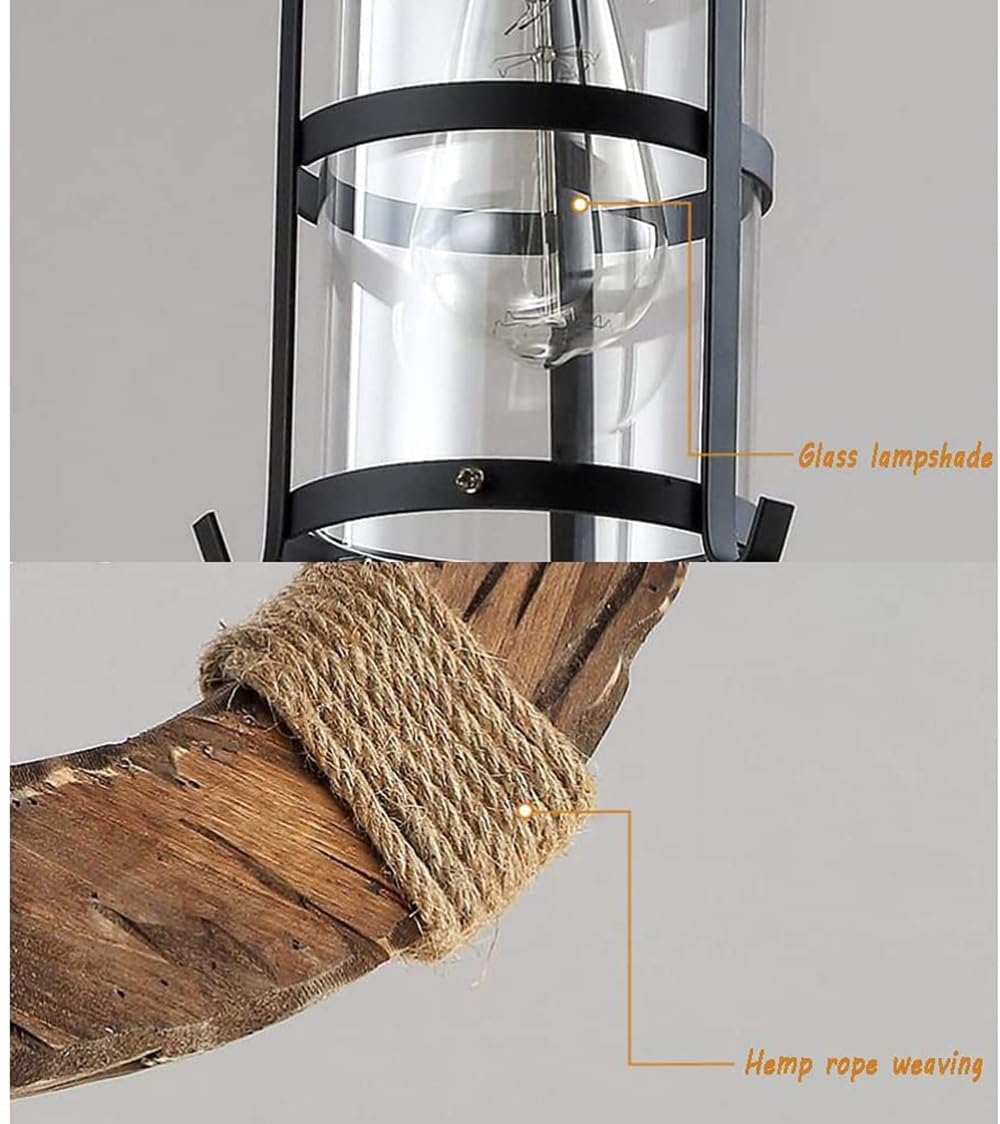 Générique LAUMZX Lustre rustique en bois à 1 lumière, suspension industrielle forme de lanterne croissant