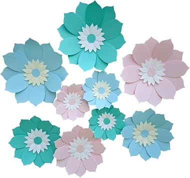 Paper Flower for Wall Set of 9 Blush Mint Light Blue