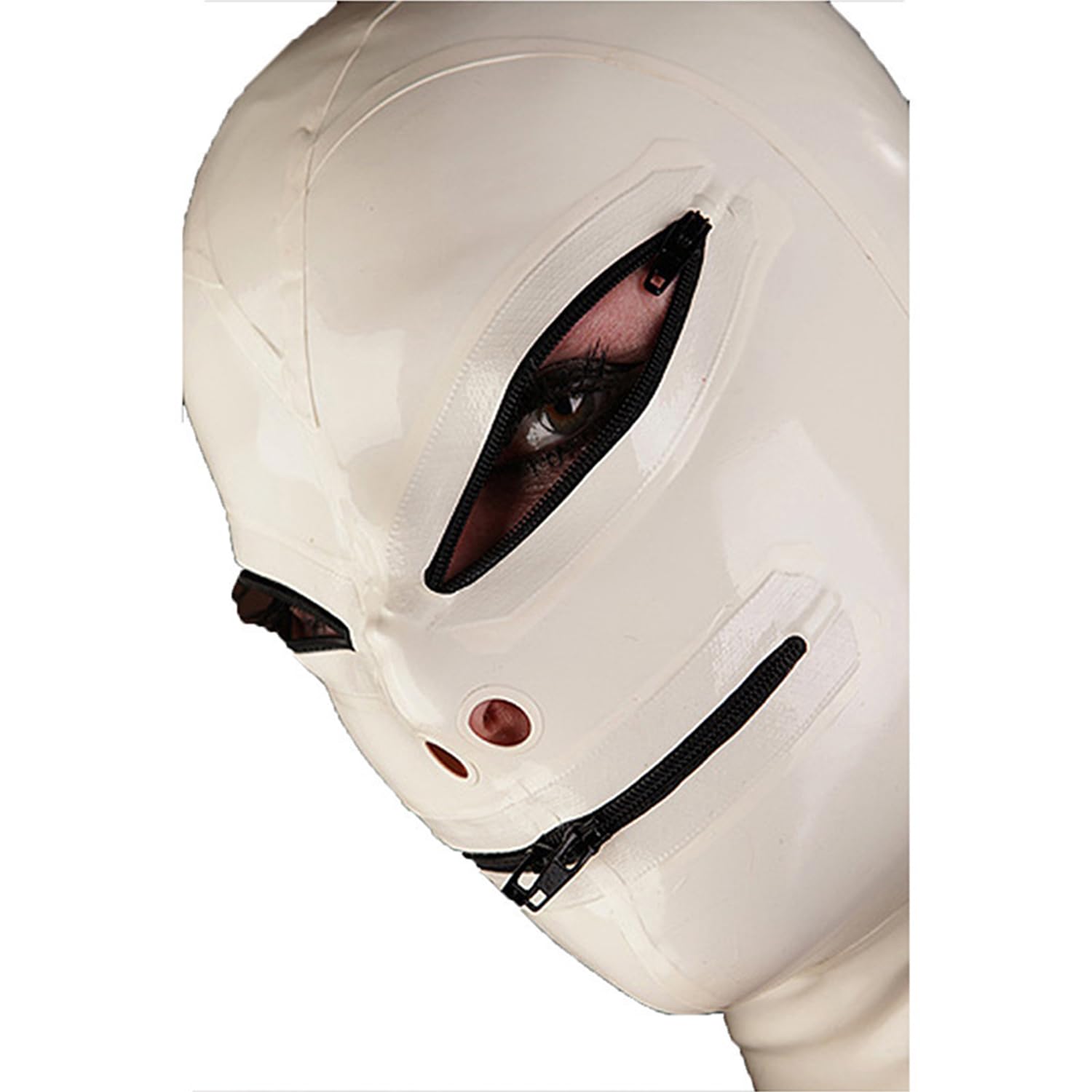 WXLPCGO SM Latex Hood White Full Face Mask Sexy Adult For Role Playing Revealing Eyes and Mouth with Removable Zipper(Size:XXL-73CM)