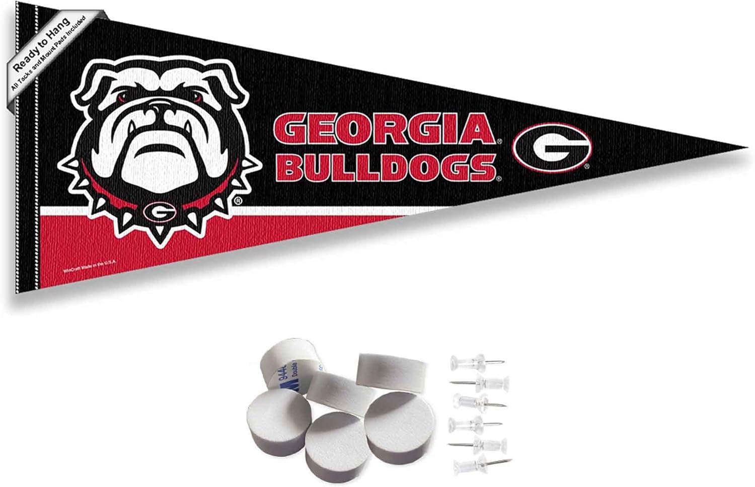 College Flags & Banners Co. Georgia Bulldogs Bulldog Pennant Flag and Wall Tack Mount Pads