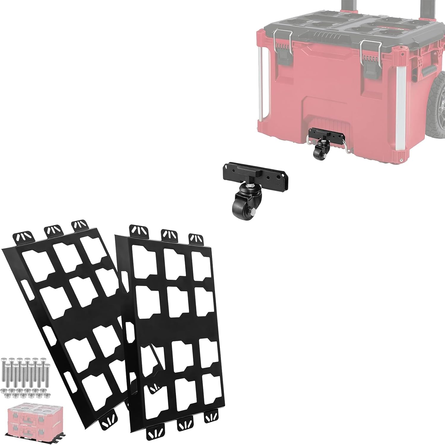 BYERN AUTO Packout Complete Storage & Mobility Bundle: 2-Pack 100LB Mounting Plates + 320LB Foldable Front Wheels for Milwaukee Packout