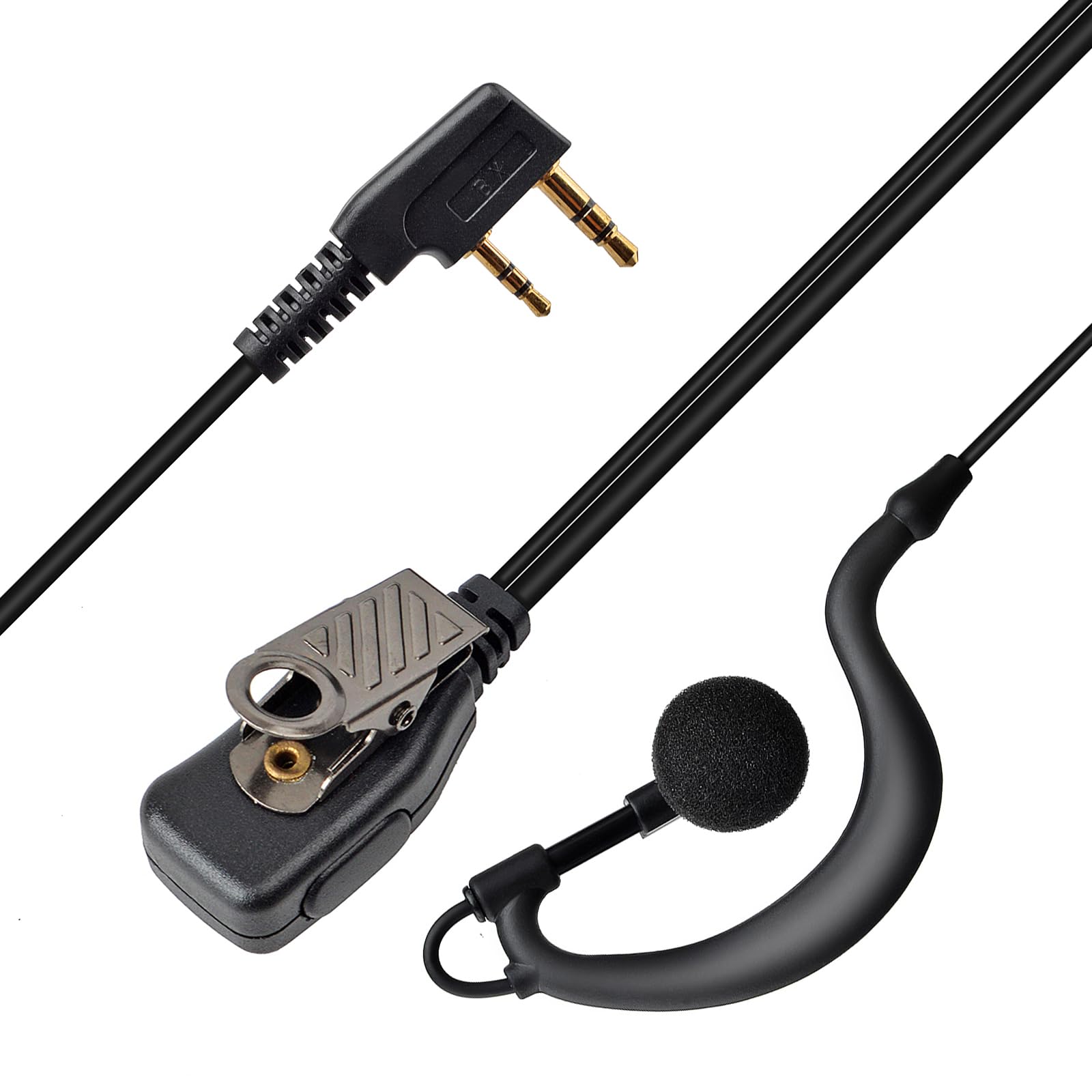 HYS Auriculares con Micrófono en Forma de G y PTT en Línea, Pinganillo Compatible con Kenwood Baofeng UV-5R UV5RA BF-888S de 2 Pines Radios (5 Unidades)
