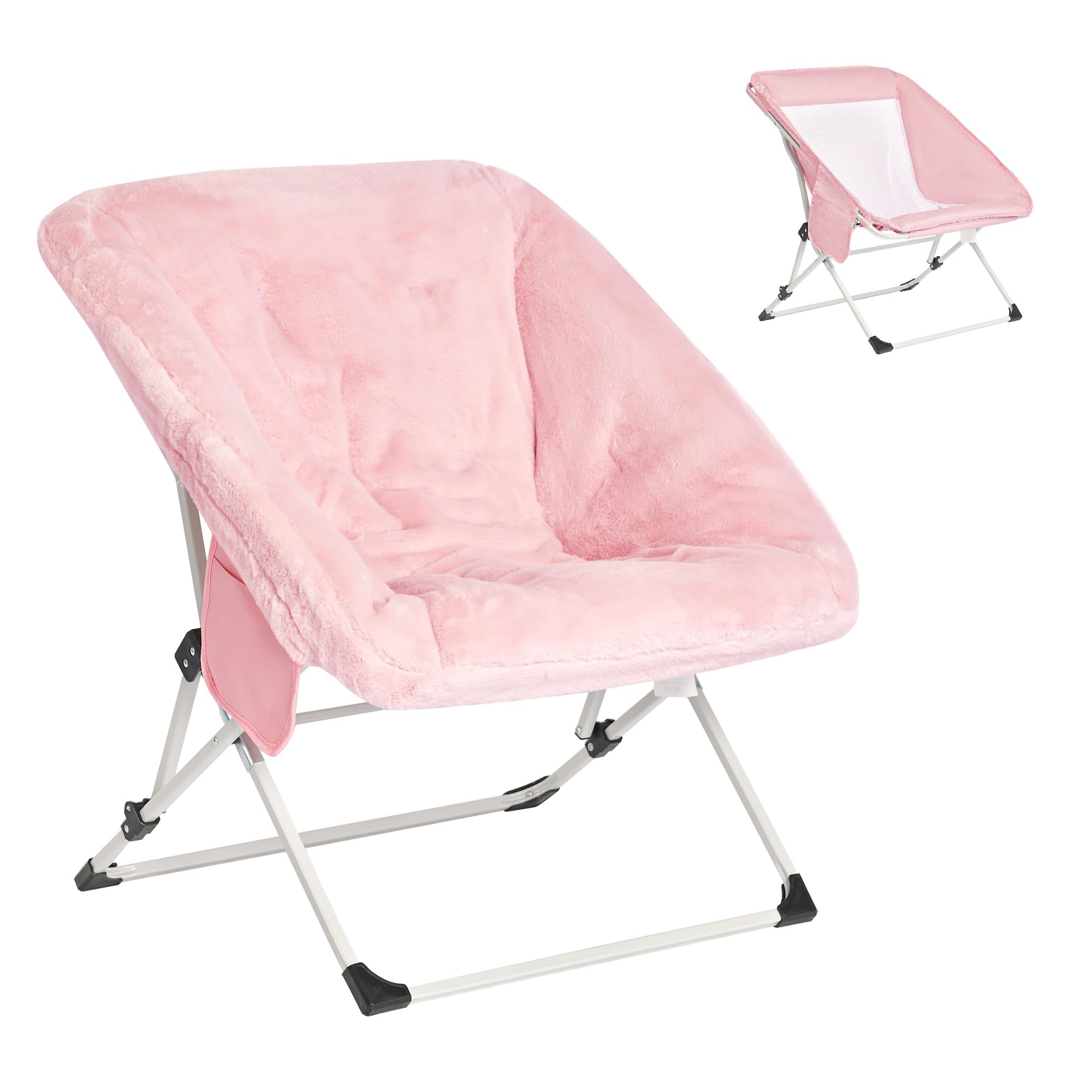 SUNNYFEEL Comfy Folding Saucer Chair for All Seasons,Removal Faux Fur Soft Chair for Adults,Reading Chair for Living Room, Bedroom, Dorm, Metal Frame