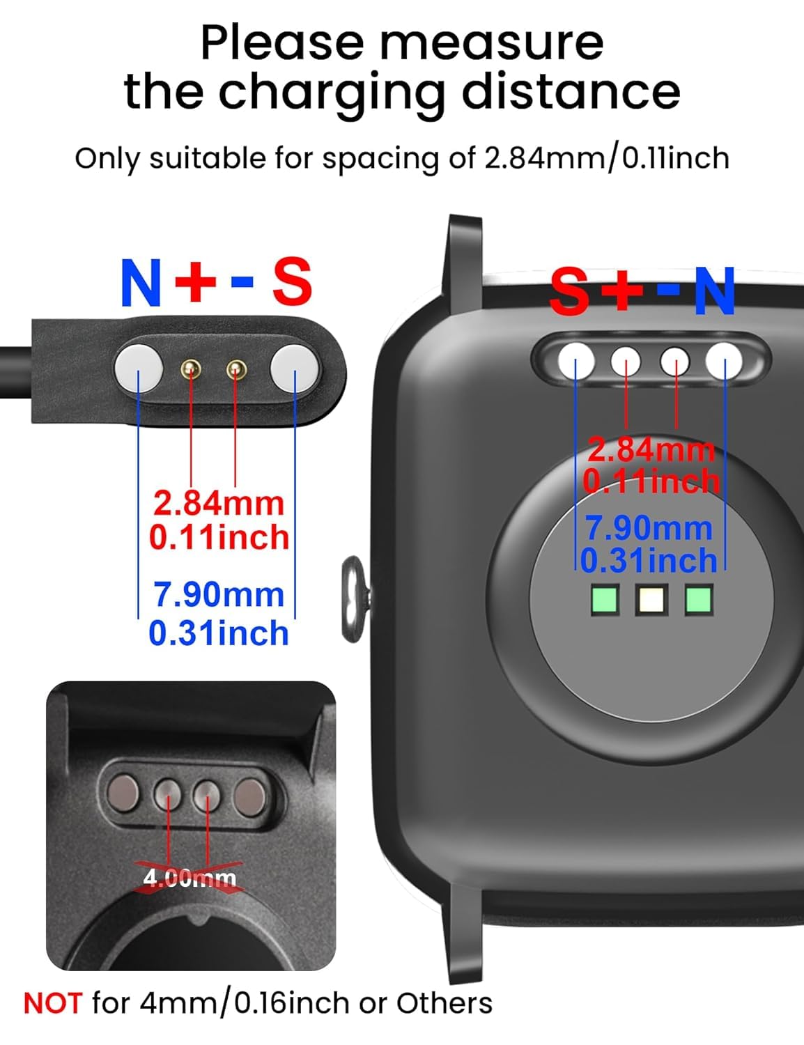Cavo Di Ricarica Magnetico 2 Pin 2,84mm Per Smartwatch - Compatibile Con YAMAY, Willful, Letsfit, ID205, ID216 E Molti Altri - Lunghezza 1m