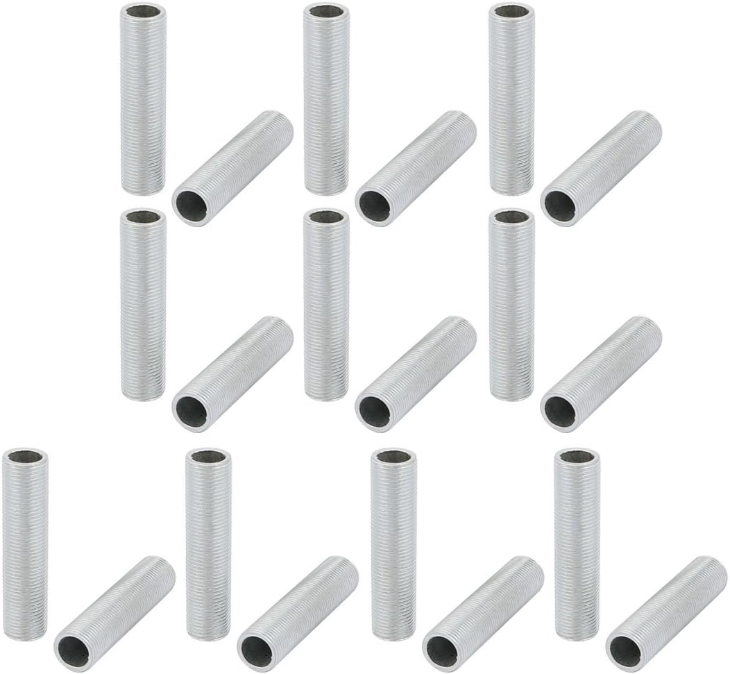 Sourcingmap Lamp Pipe Nipple, M12 Thread 50mm Length Hollow Lamps Repair Part Hardware for Lamp Lights Zinc Alloy Silver Tone