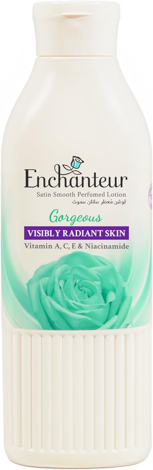 Enchanteur Satin Smooth Perfumed Lotion - Gorgeous, New Look & Improved Formula, Enriched with Vitamin A, C, E, Niacinamide, Aloe Vera & Olive Butter, For Smooth & Radiant Skin, All Skin Types, 250ml
